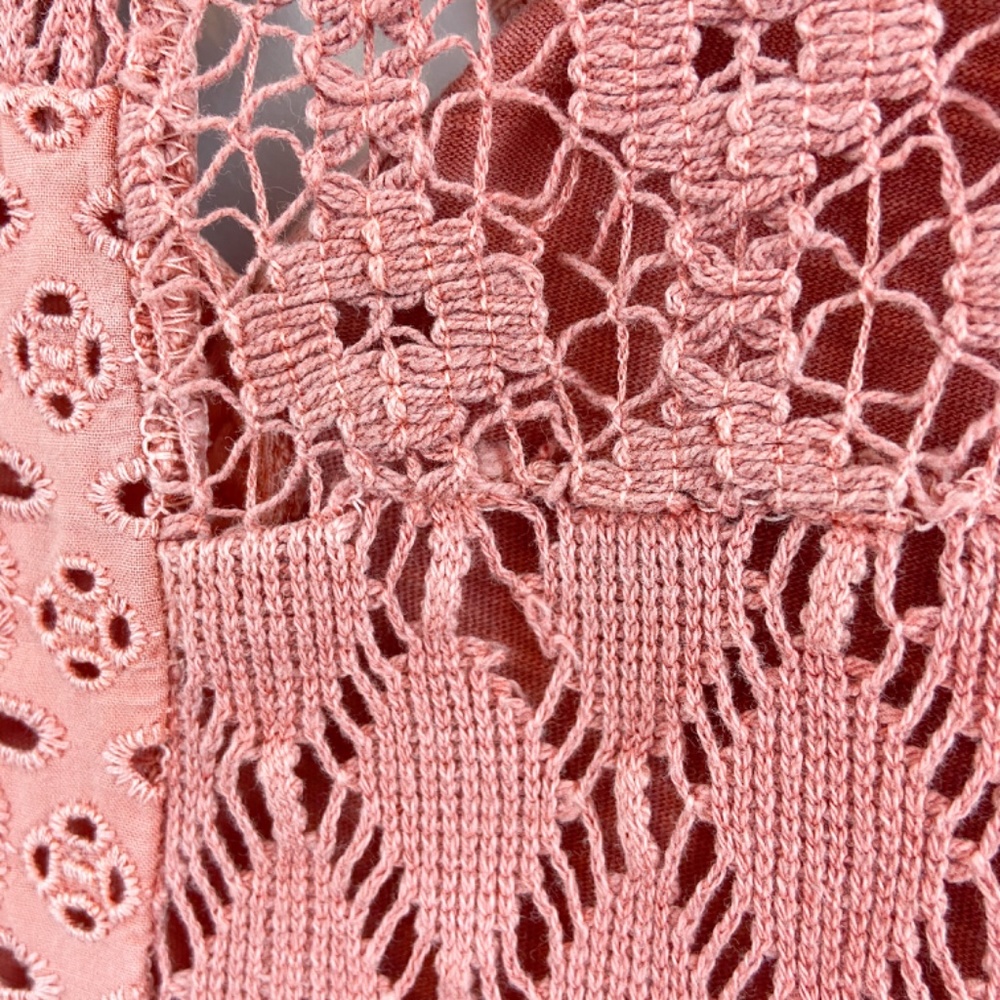 Free People Coral Patches Of Lace Henley Top XS - Picture 7 of 10